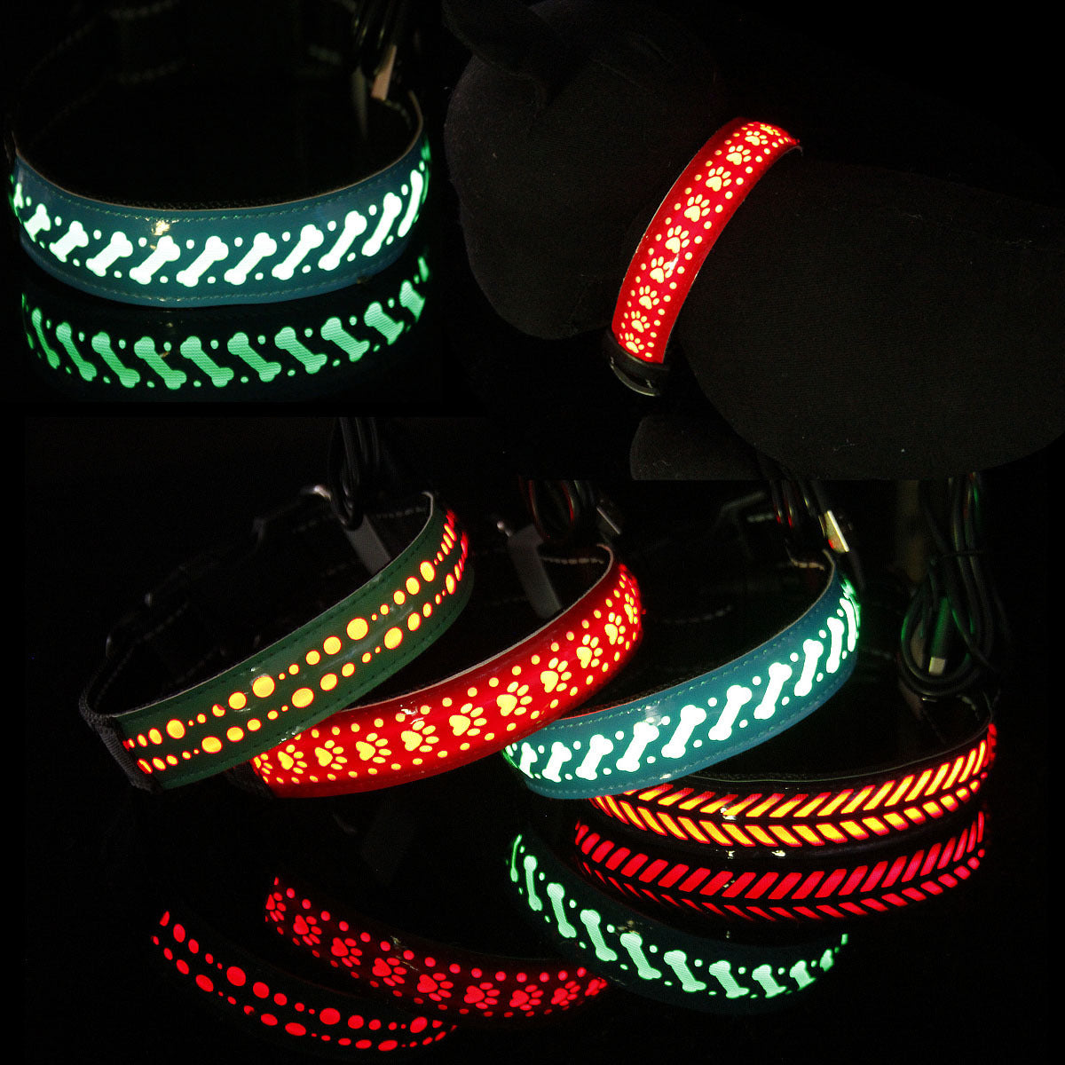 LED Luminous Leather Dog Collar – Engraved Style & Night Visibility