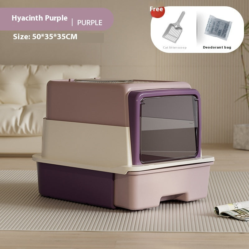 Foldable Closed Cat Litter Box – Large Plastic Design with Deodorizing Feature