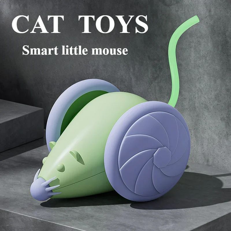 Electric Mouse Cat Toy – Automatic Teasing Stick with Rotating Tail & LED Feather, USB Rechargeable