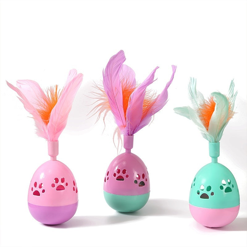 Tumbler Bell Cat Interactive Toy – Feathered Wobble Ball with Bell, 15 cm ABS Plastic