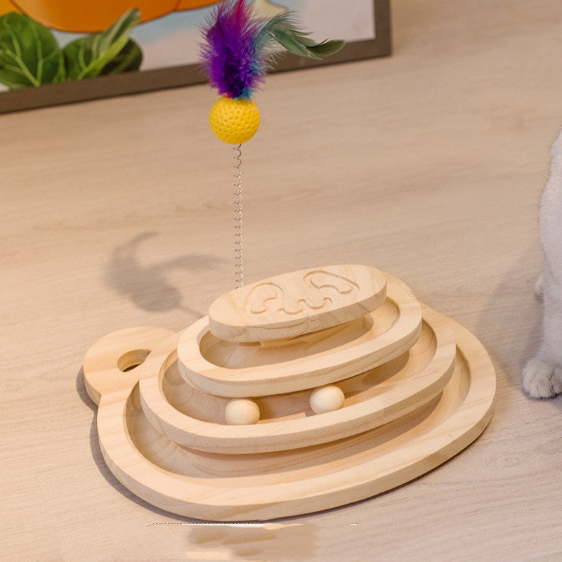 Interactive Cat Scratcher Maze Ball Toy – Wooden Turntable with Mint-Scented Balls