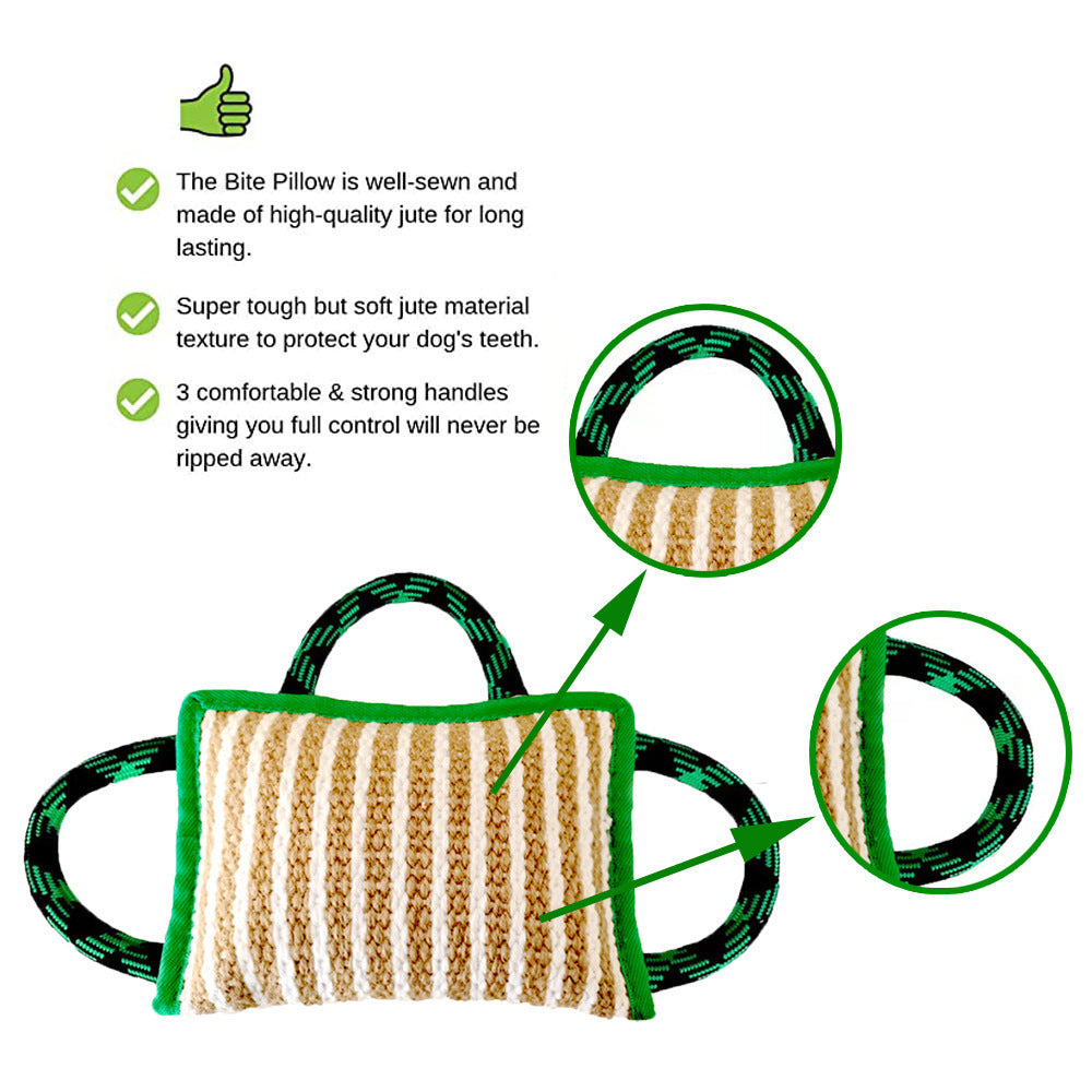 Jute Tug-of-War Pillow Toy – 3-Handle Interactive Pull for Medium & Large Dogs