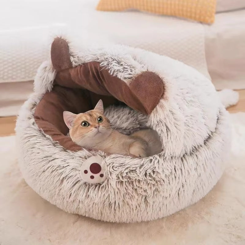 Warm Long Plush Pet Bed / Cat Nest Kennel – Soft Round Cushion House