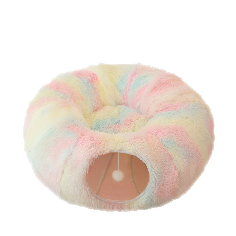 Winter Warm Plush Cat Tunnel Bed – Foldable, Cozy Hideaway for Cats & Small Pets