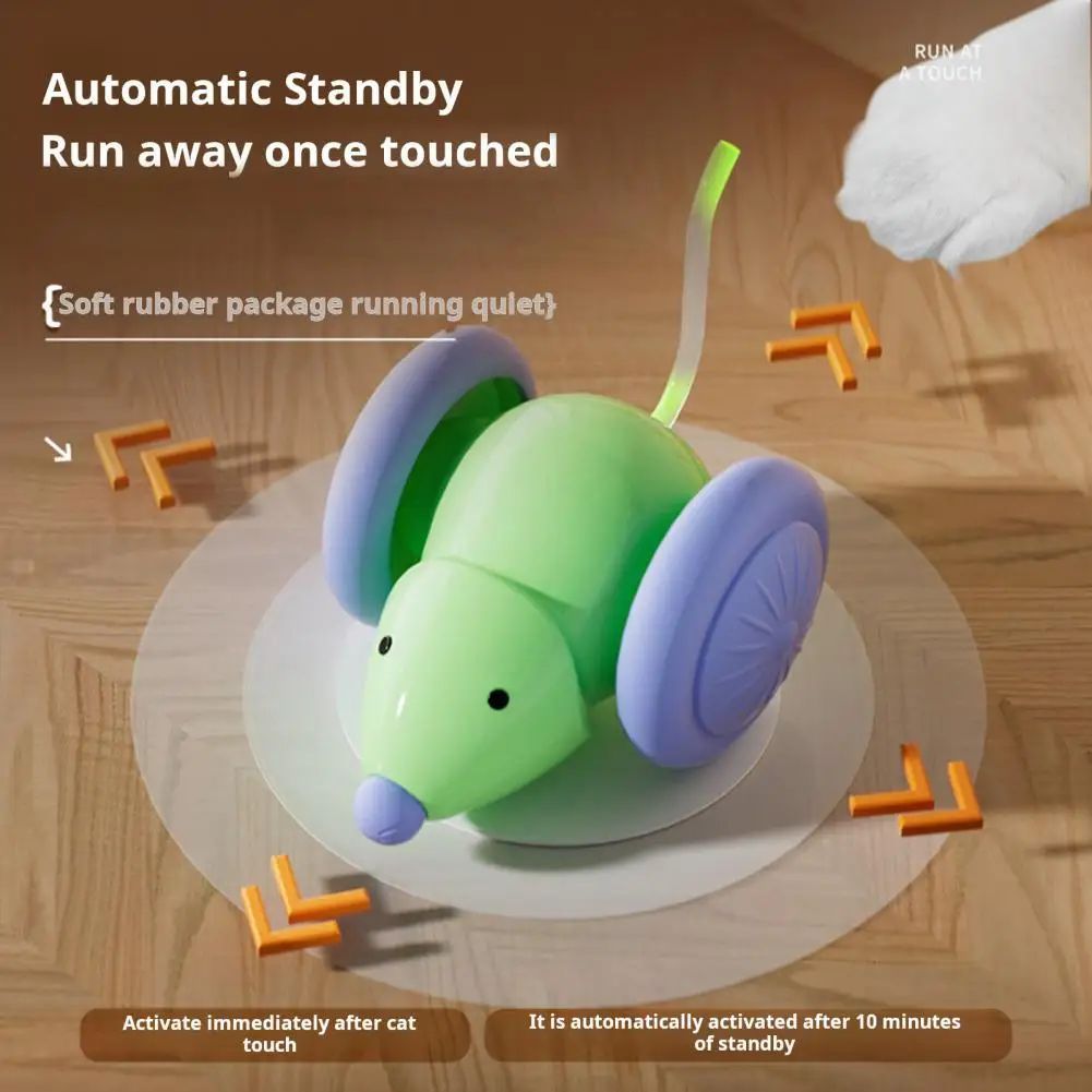 Electric Mouse Cat Toy – Automatic Teasing Stick with Rotating Tail & LED Feather, USB Rechargeable