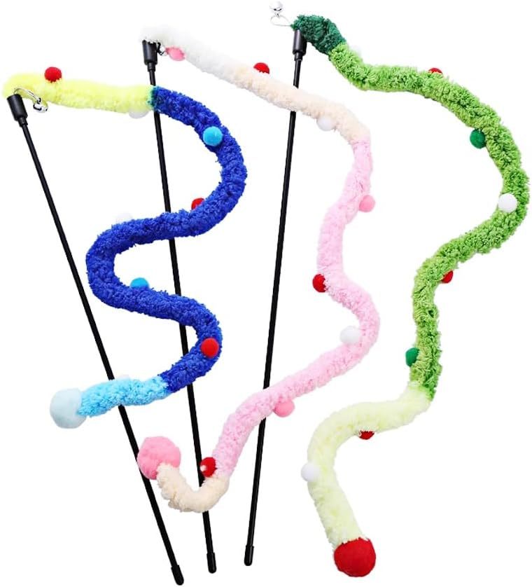 Interactive Plush Cat Wand Toy – Colorful Ribbon Teaser for Indoor Cats