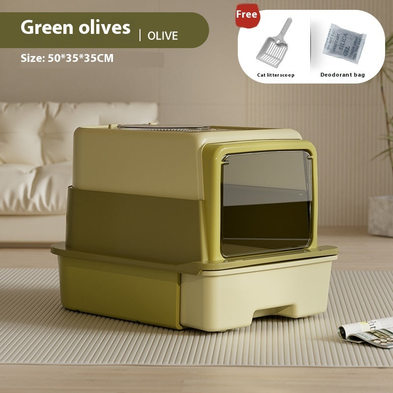 Foldable Closed Cat Litter Box – Large Plastic Design with Deodorizing Feature