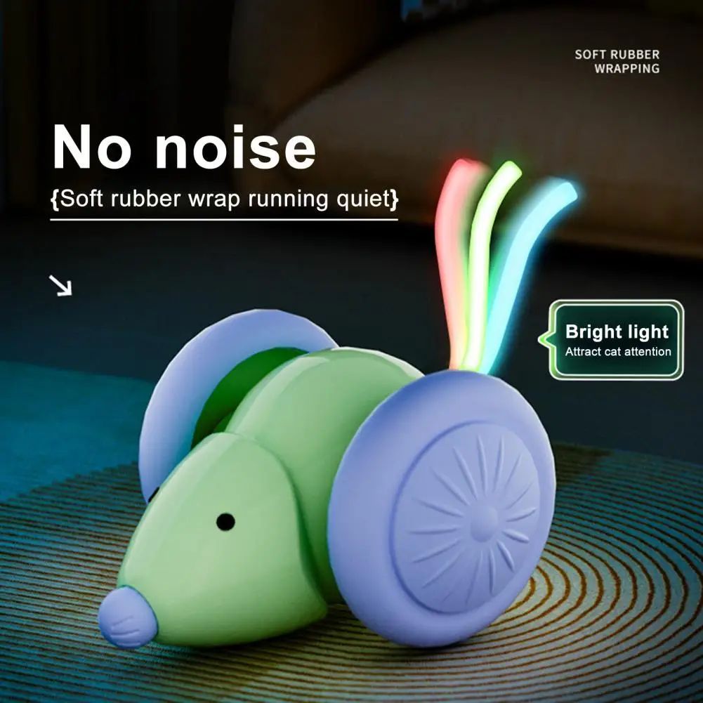 Electric Mouse Cat Toy – Automatic Teasing Stick with Rotating Tail & LED Feather, USB Rechargeable