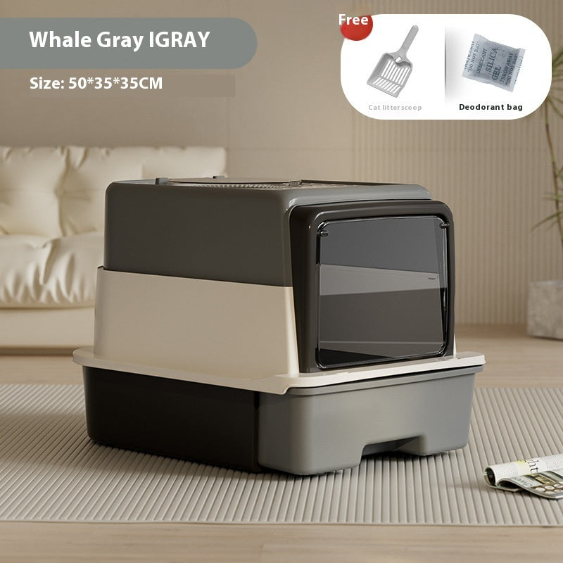 Foldable Closed Cat Litter Box – Large Plastic Design with Deodorizing Feature