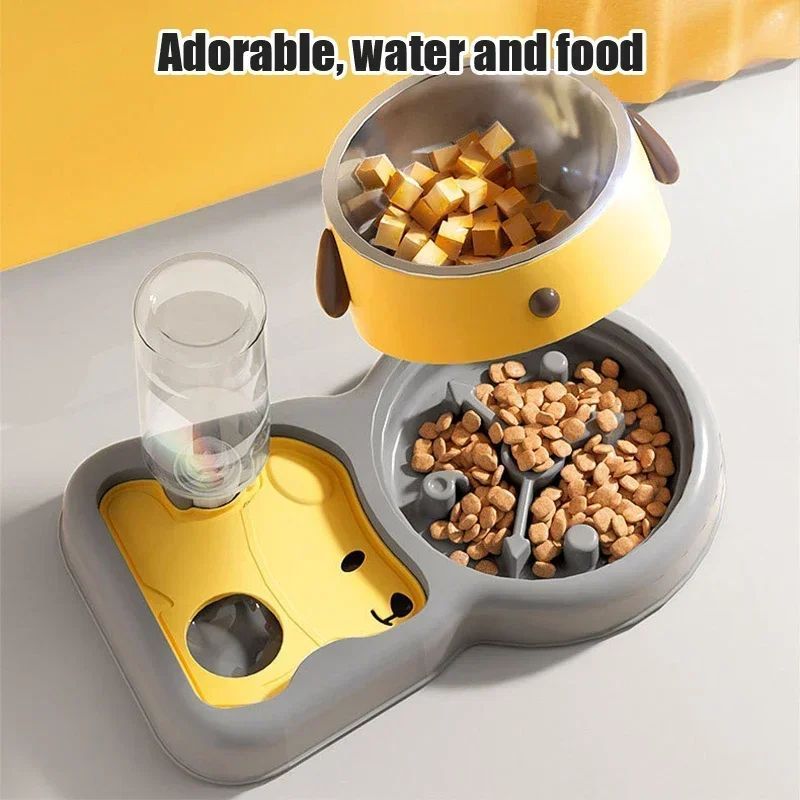 Tilted Comfort Pet Feeder + Bottle Set – Gentle Neck Design for Cats & Dogs