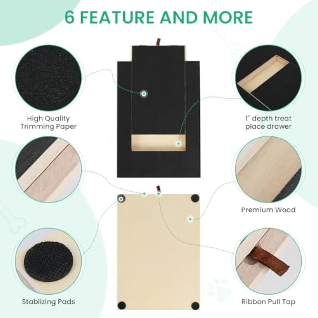 Dog Nail Scratch Board with Treat Box | Interactive Nail Trimming Toy for All Dog Sizes | Durable Wood Design