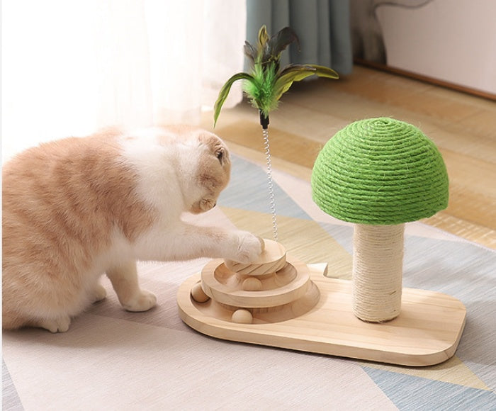 Interactive Cat Scratcher with Double Sisal Balls – Durable Wooden Base, Engaging Play