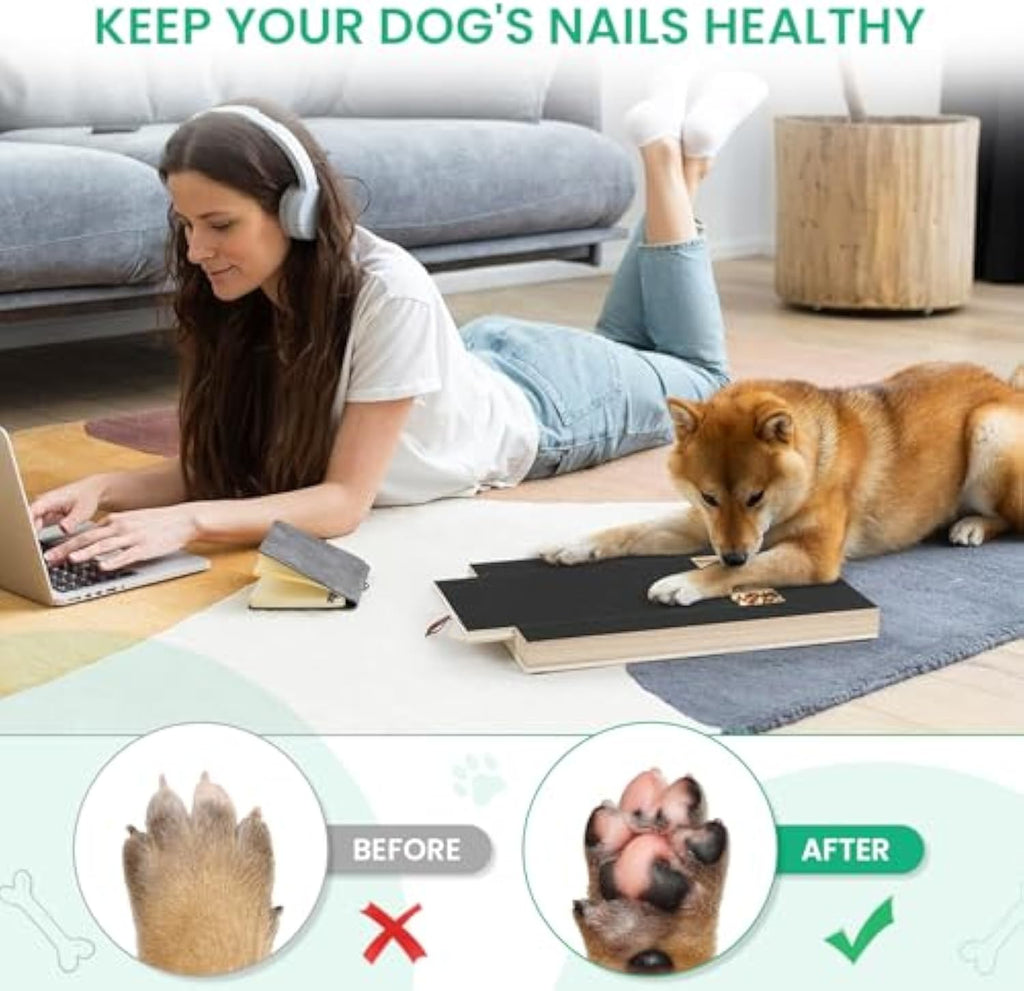 Dog Nail Scratch Board with Treat Box | Interactive Nail Trimming Toy for All Dog Sizes | Durable Wood Design