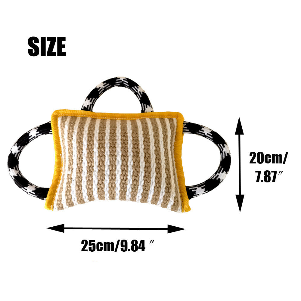 Jute Tug-of-War Pillow Toy – 3-Handle Interactive Pull for Medium & Large Dogs