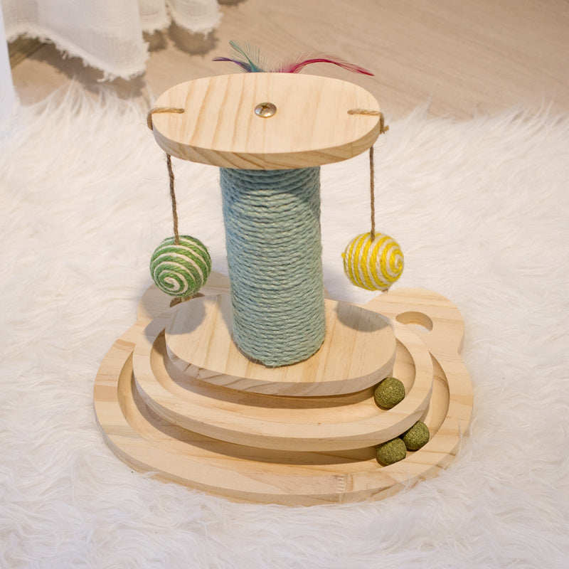 Interactive Cat Scratcher Maze Ball Toy – Wooden Turntable with Mint-Scented Balls