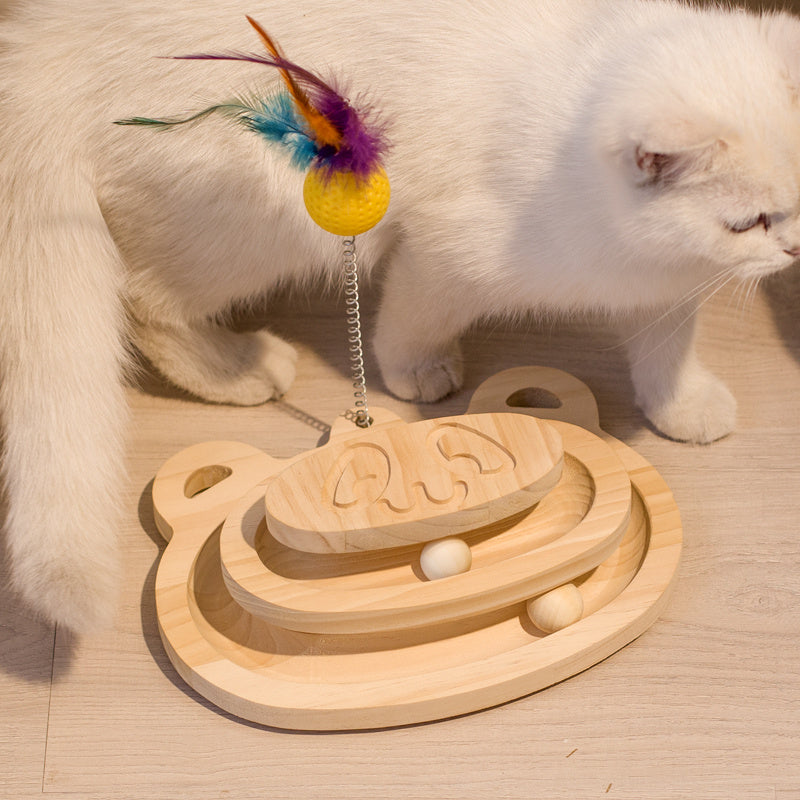 Interactive Cat Scratcher Maze Ball Toy – Wooden Turntable with Mint-Scented Balls