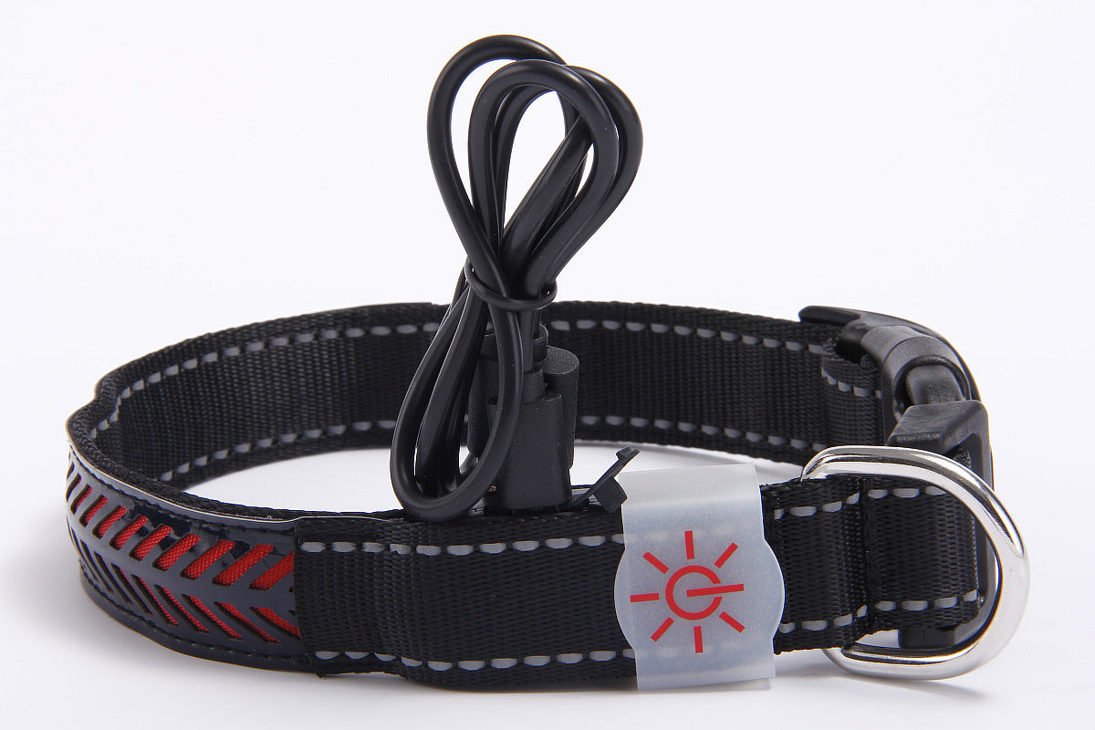 LED Luminous Leather Dog Collar – Engraved Style & Night Visibility