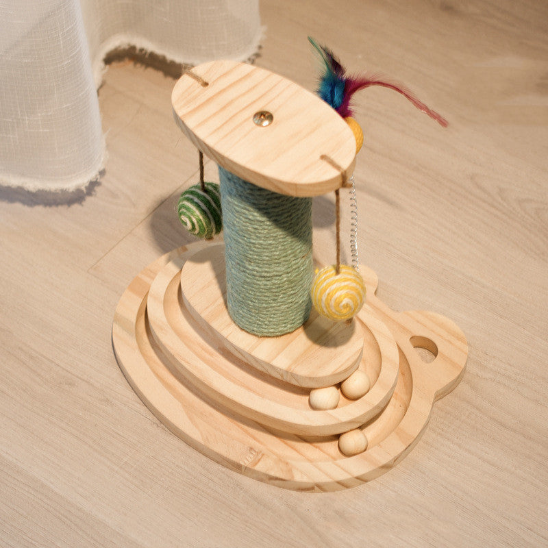 Interactive Cat Scratcher Maze Ball Toy – Wooden Turntable with Mint-Scented Balls
