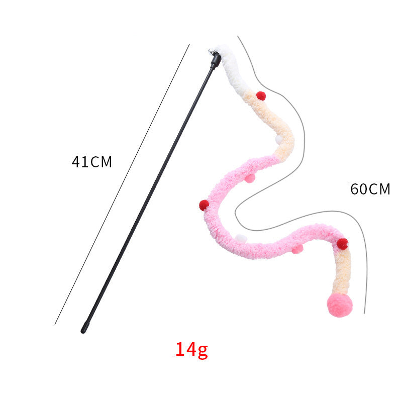 Interactive Plush Cat Wand Toy – Colorful Ribbon Teaser for Indoor Cats