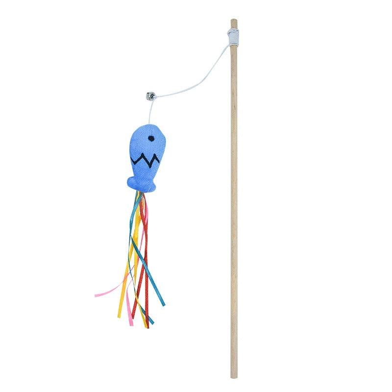 Interactive Cat Wand Toy with Catnip Fish & Colorful Ribbons – Bell-Enhanced Teaser for Indoor Cats