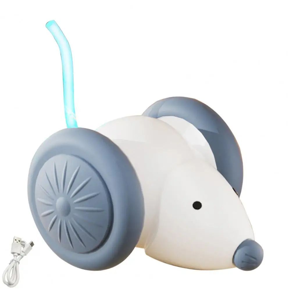 Electric Mouse Cat Toy – Automatic Teasing Stick with Rotating Tail & LED Feather, USB Rechargeable