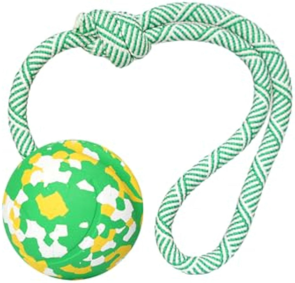 Rubber Ball & Rope Interactive Dog Toy – Fetch • Tug • Chew Fun