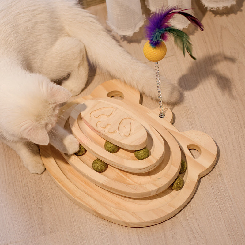 Interactive Cat Scratcher Maze Ball Toy – Wooden Turntable with Mint-Scented Balls