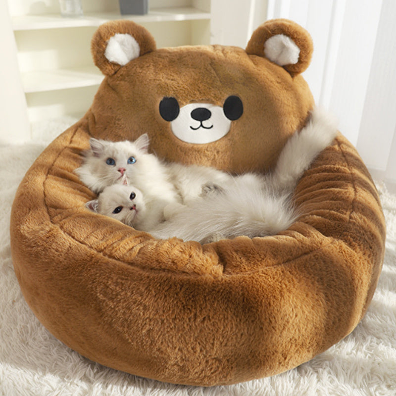 Cute Cat Bed for Indoor Cats – Soft Plush Pet Cave with Removable Cushion