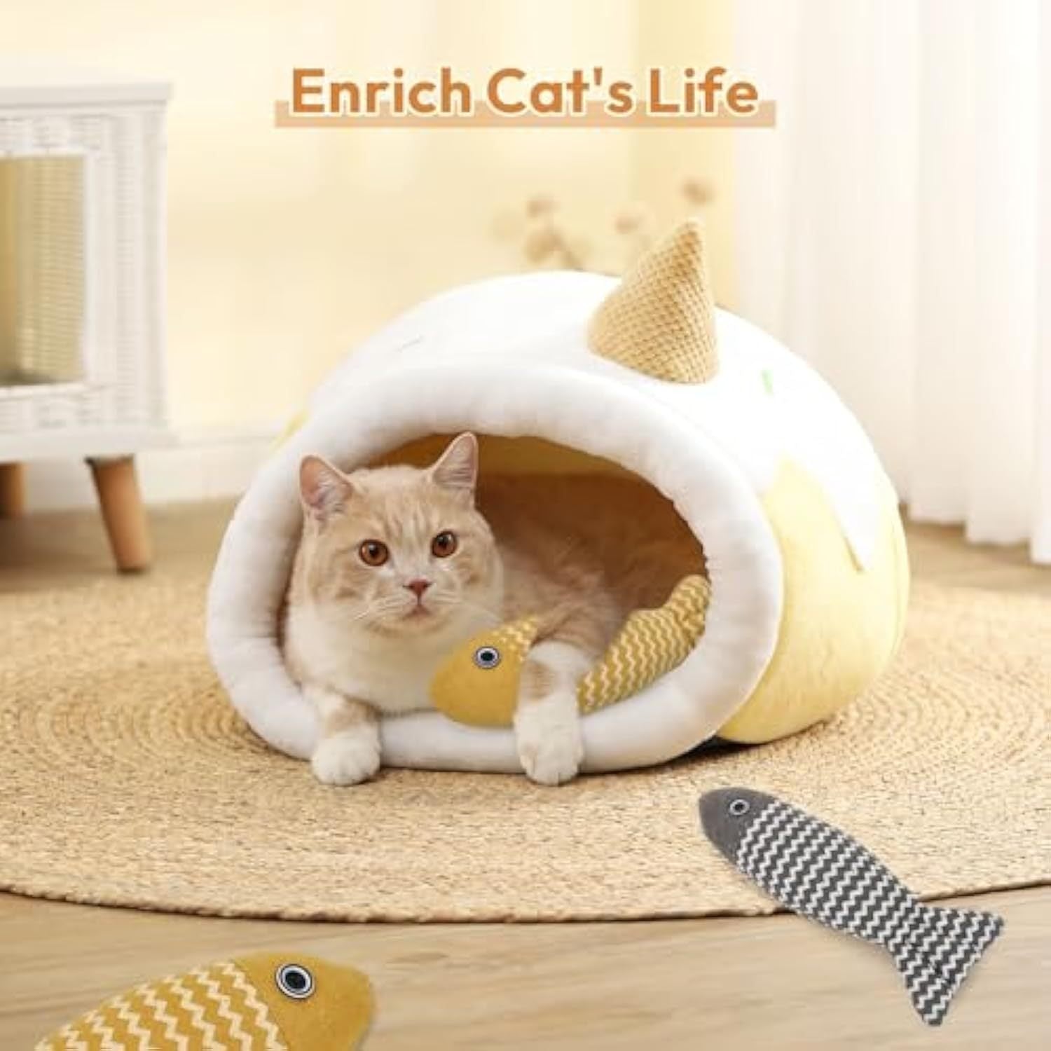 3-Piece Catnip Fish Kicker Toy Set – Crinkle Sound, Soft Linen