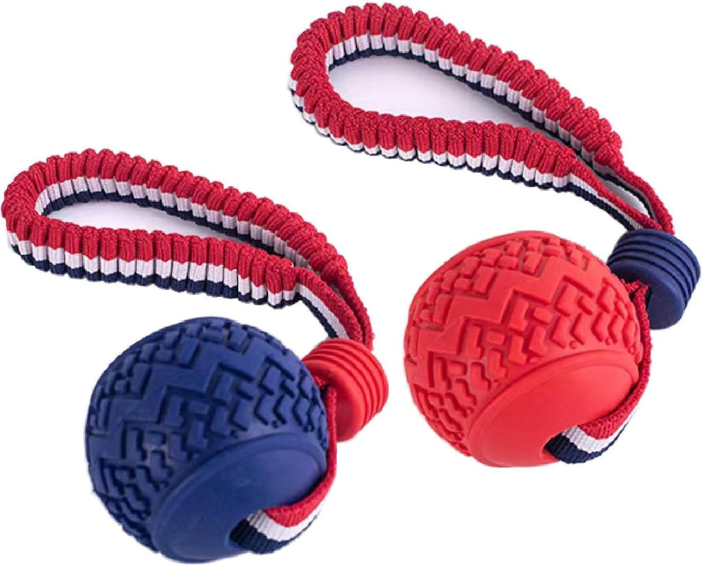 Rope-Handle Rubber Ball Toy – Durable Fetch & Tug for Small & Medium Dogs