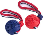 Rope-Handle Rubber Ball Toy – Durable Fetch & Tug for Small & Medium Dogs
