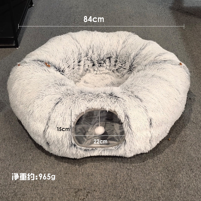 Winter Warm Plush Cat Tunnel Bed – Foldable, Cozy Hideaway for Cats & Small Pets