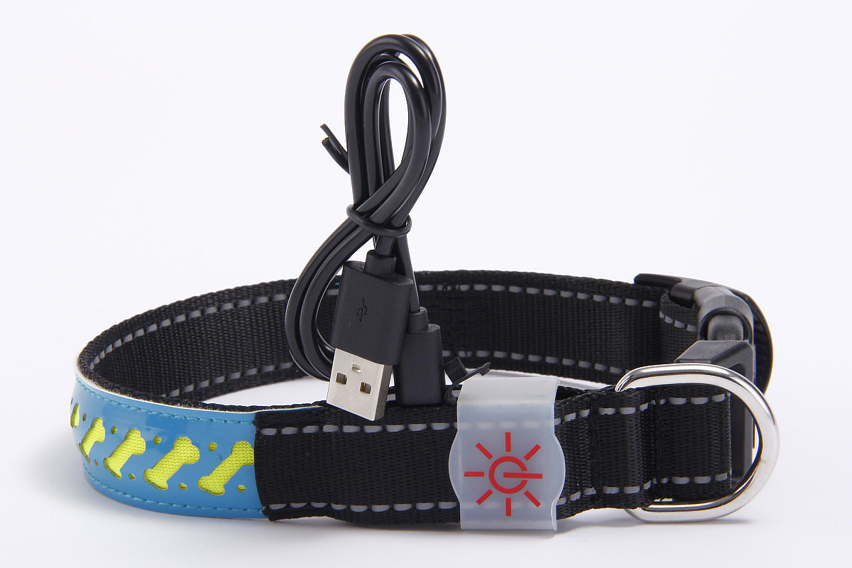 LED Luminous Leather Dog Collar – Engraved Style & Night Visibility