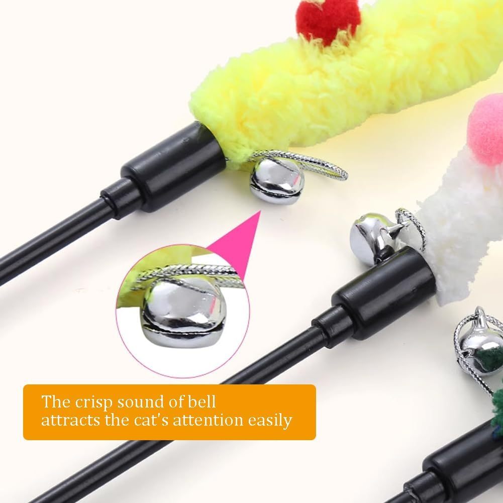Interactive Plush Cat Wand Toy – Colorful Ribbon Teaser for Indoor Cats