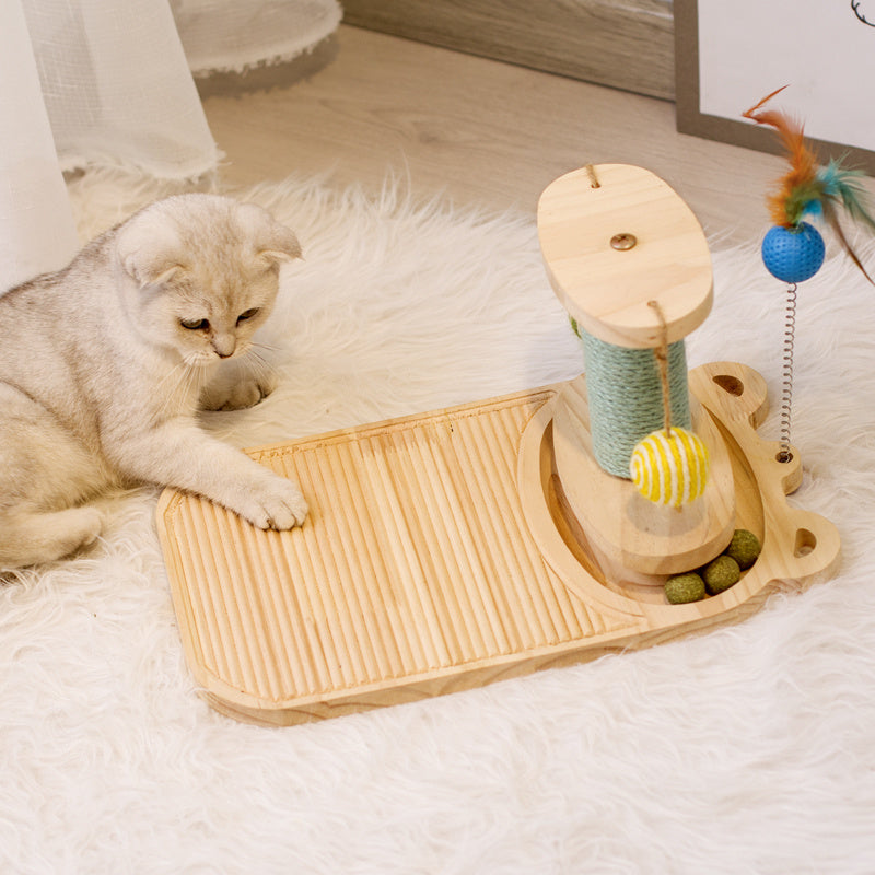 Interactive Cat Scratcher Maze Ball Toy – Wooden Turntable with Mint-Scented Balls