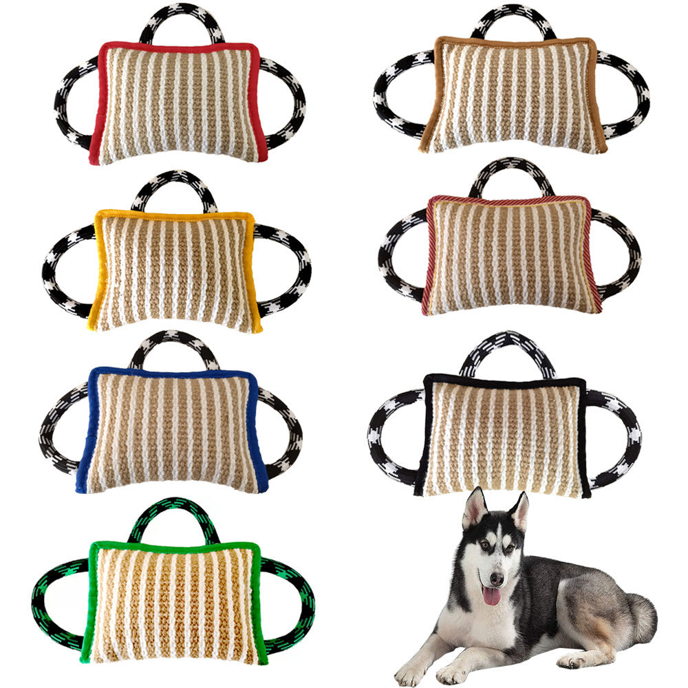 Jute Tug-of-War Pillow Toy – 3-Handle Interactive Pull for Medium & Large Dogs