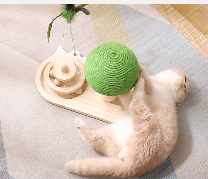 Interactive Cat Scratcher with Double Sisal Balls – Durable Wooden Base, Engaging Play