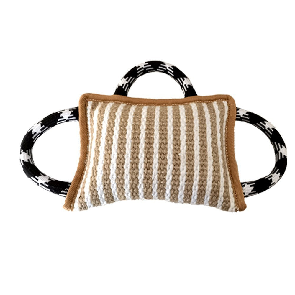 Jute Tug-of-War Pillow Toy – 3-Handle Interactive Pull for Medium & Large Dogs