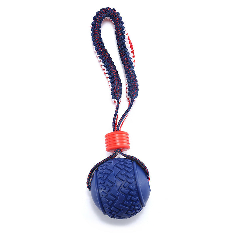 Rope-Handle Rubber Ball Toy – Durable Fetch & Tug for Small & Medium Dogs