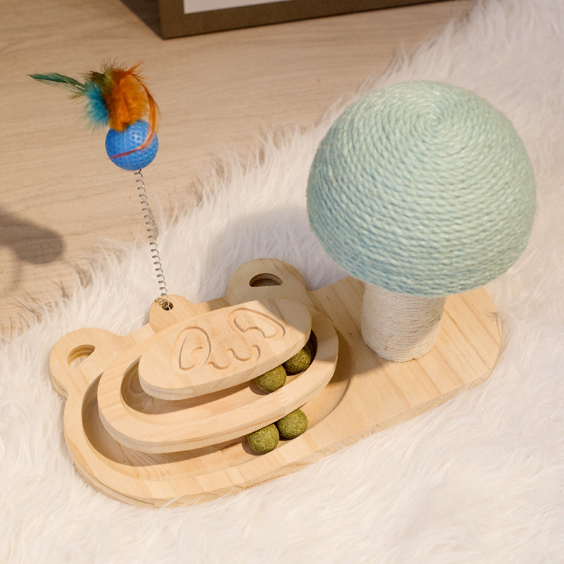 Interactive Cat Scratcher Maze Ball Toy – Wooden Turntable with Mint-Scented Balls