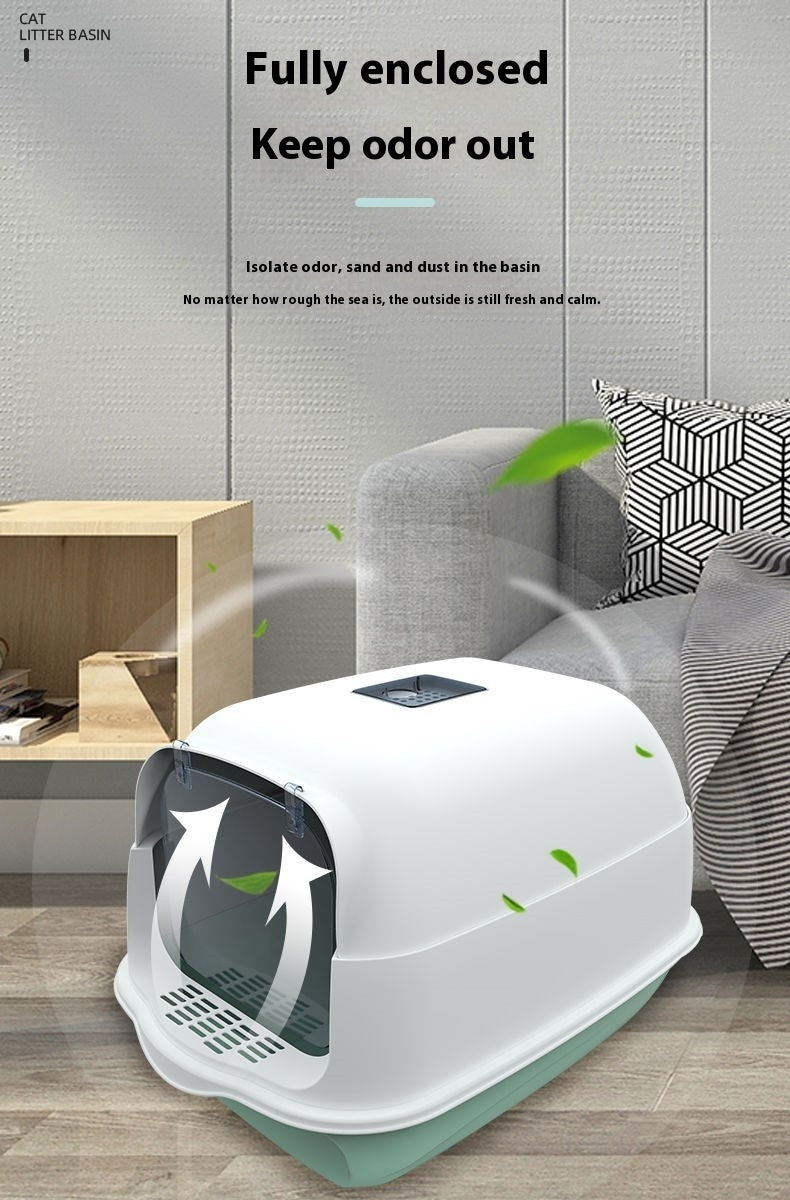Fully Enclosed Cat Litter Box – Anti-Splash, Easy Clean, Spacious Design