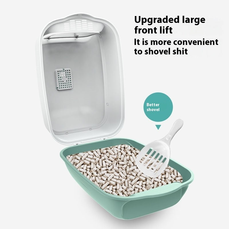Fully Enclosed Cat Litter Box – Anti-Splash, Easy Clean, Spacious Design