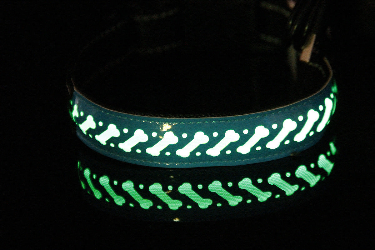 LED Luminous Leather Dog Collar – Engraved Style & Night Visibility