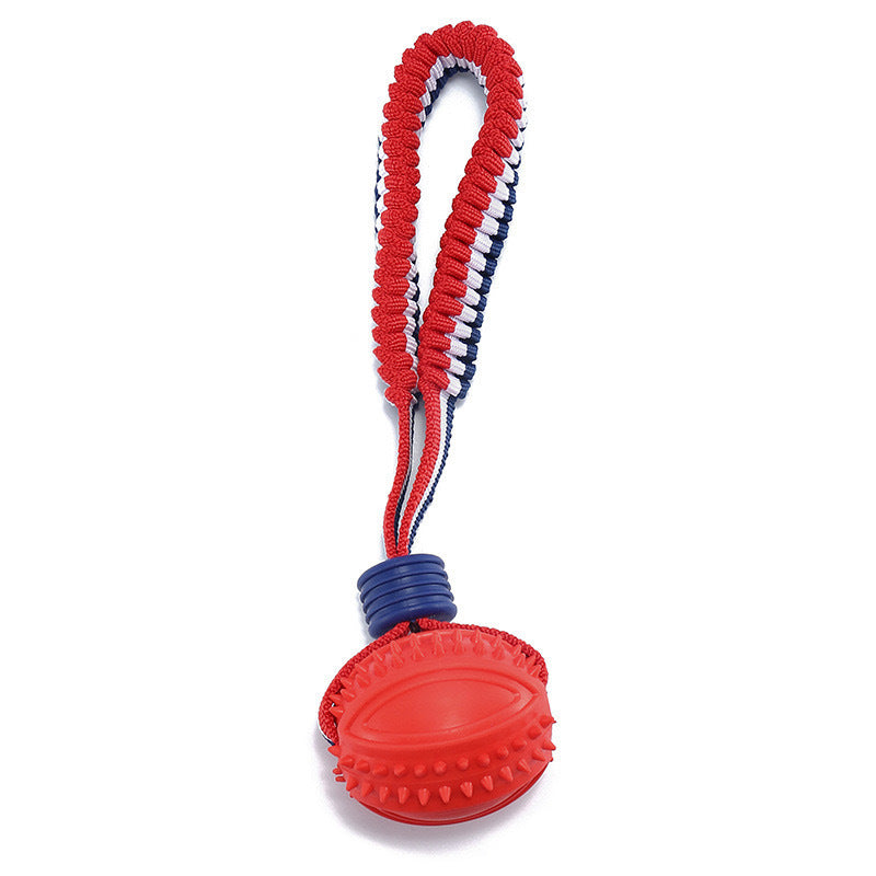 Rope-Handle Rubber Ball Toy – Durable Fetch & Tug for Small & Medium Dogs