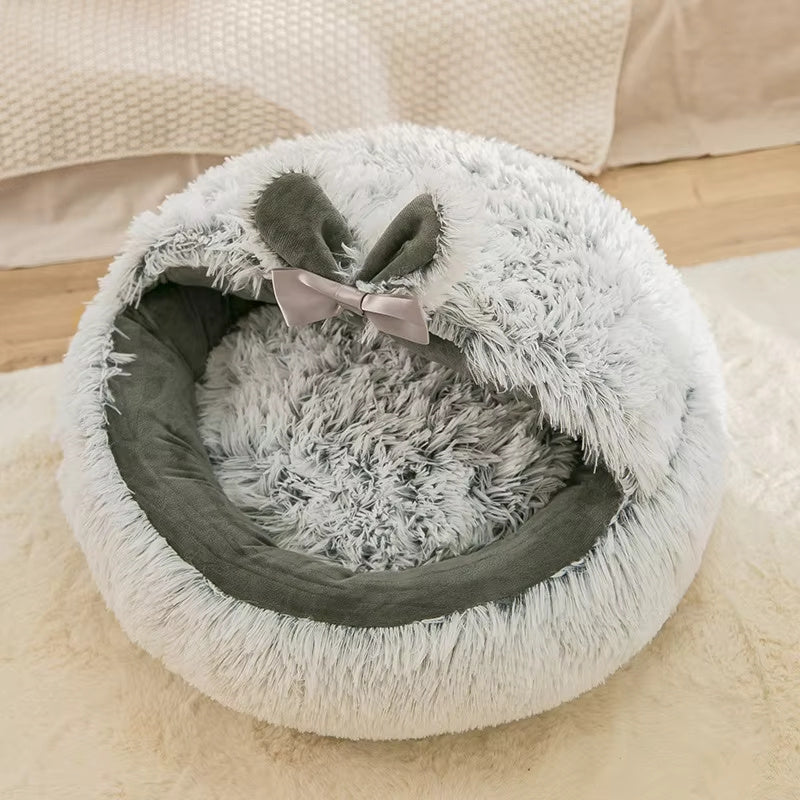 Warm Long Plush Pet Bed / Cat Nest Kennel – Soft Round Cushion House