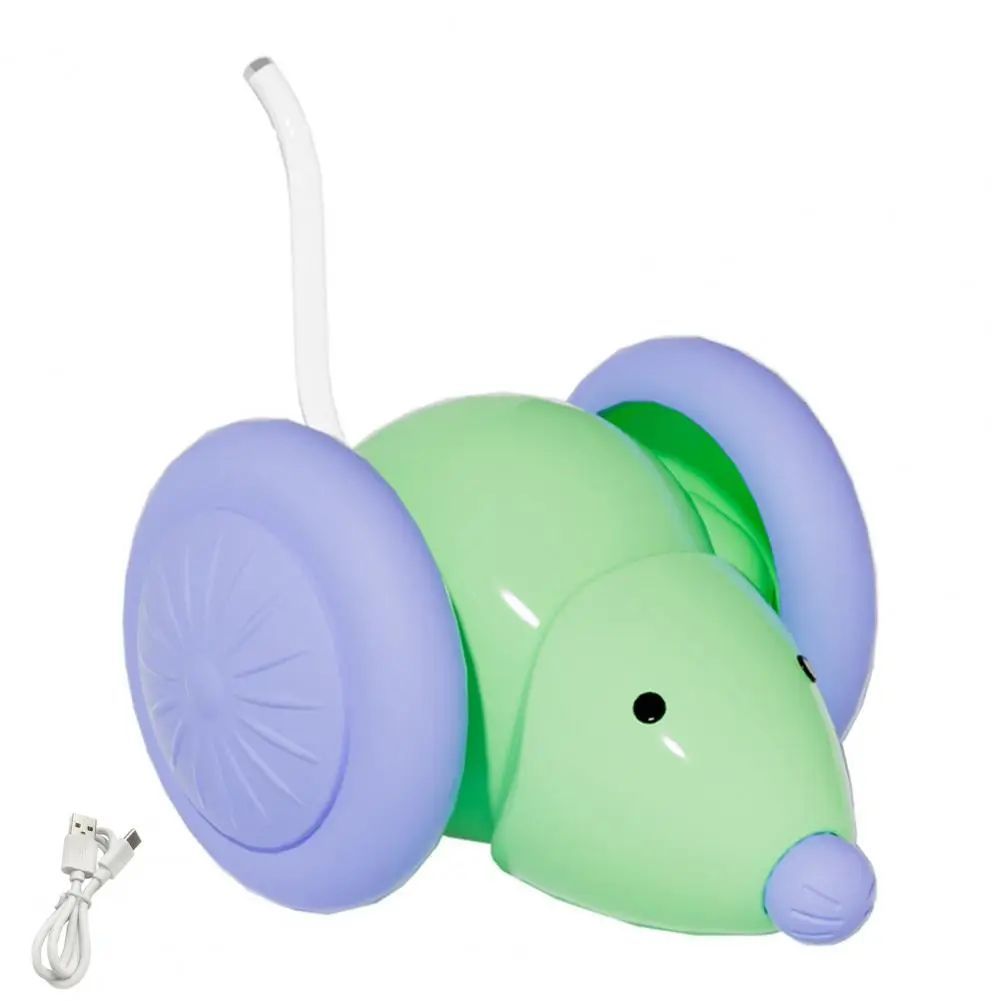Electric Mouse Cat Toy – Automatic Teasing Stick with Rotating Tail & LED Feather, USB Rechargeable