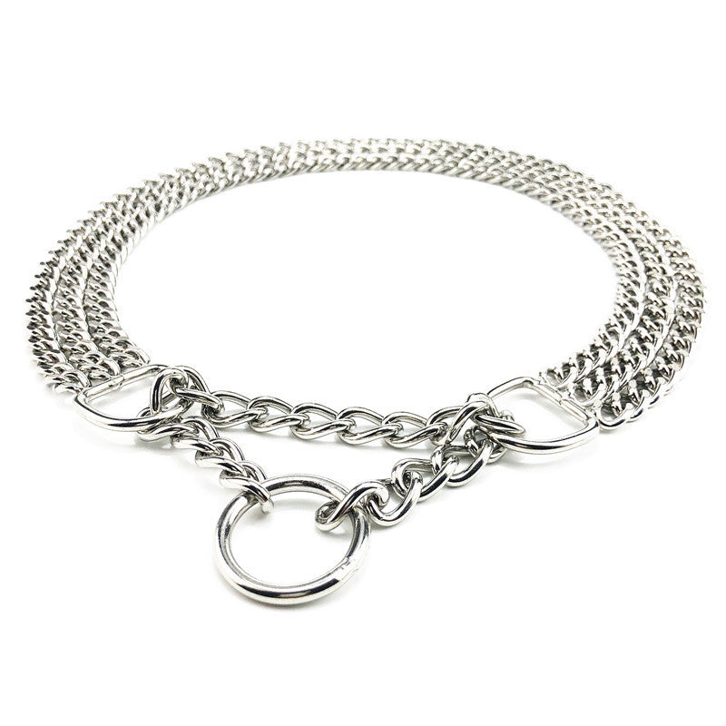 Double-Row Metal Training Chain Collar — Strong & Stylish Control