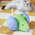 Electric Mouse Cat Toy – Automatic Teasing Stick with Rotating Tail & LED Feather, USB Rechargeable