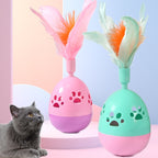 Tumbler Bell Cat Interactive Toy – Feathered Wobble Ball with Bell, 15 cm ABS Plastic