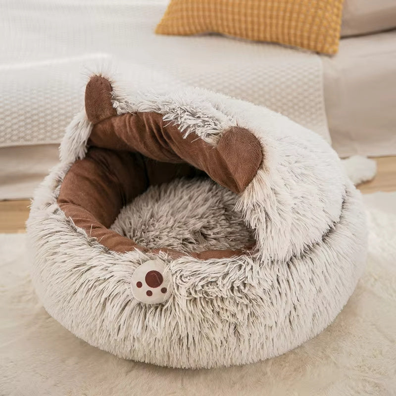 Warm Long Plush Pet Bed / Cat Nest Kennel – Soft Round Cushion House